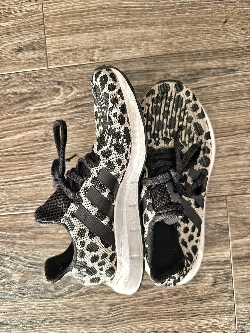 adidas Black & White Leopard-Pattern Athletic Sneakers